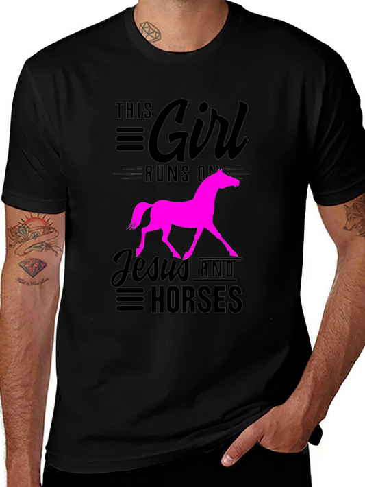 This Girl Runs on Jesus and Horses Black T-Shirt
