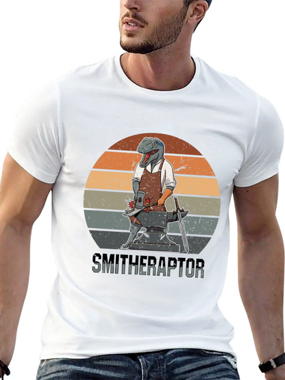 Smitheraptor T-Shirt: Dinosaur Blacksmith Design