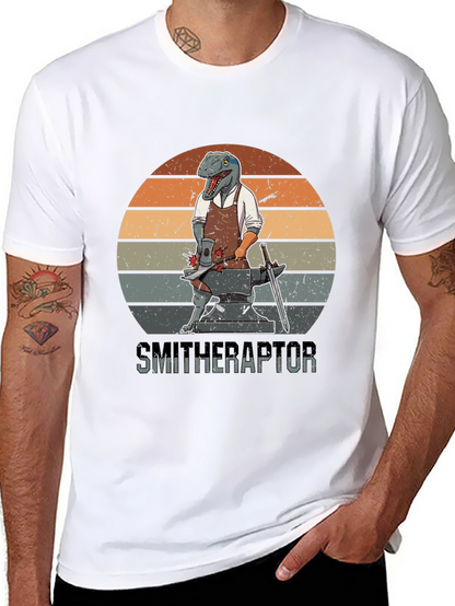 Smitheraptor T-Shirt: Dinosaur Blacksmith Design
