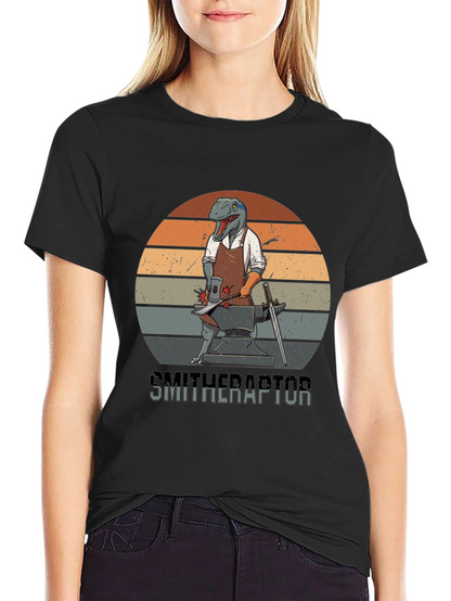 Smitheraptor T-Shirt: Dinosaur Blacksmith Design