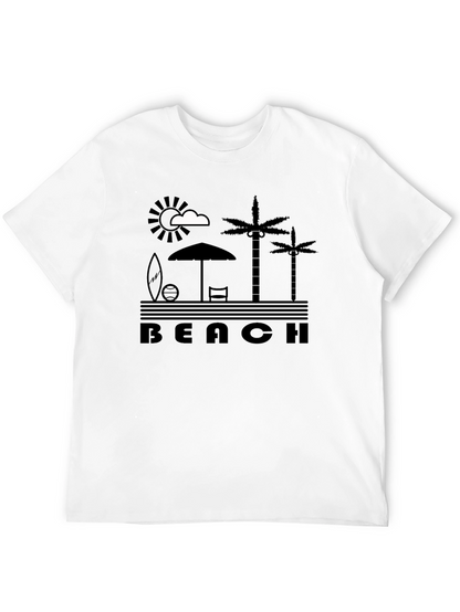 Beach Scene Graphic Tee - Black Cotton T-Shirt