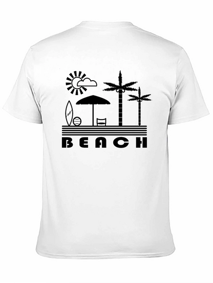 Beach Scene Graphic Tee - Black Cotton T-Shirt
