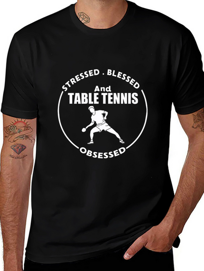 Stressed Blessed Table Tennis Obsessed Black T-Shirt