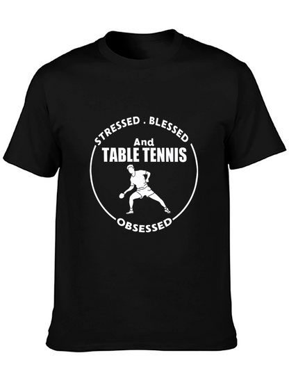 Stressed Blessed Table Tennis Obsessed Black T-Shirt