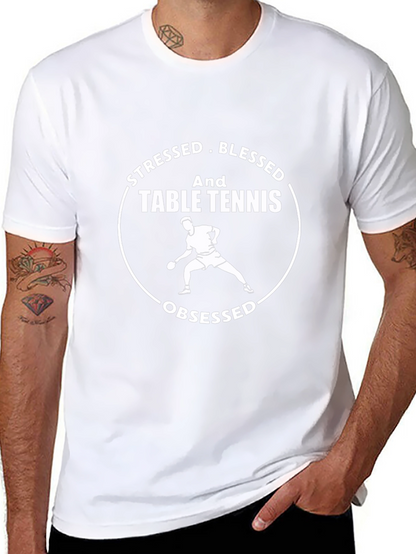 Stressed Blessed Table Tennis Obsessed Black T-Shirt