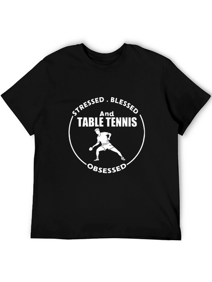 Stressed Blessed Table Tennis Obsessed Black T-Shirt