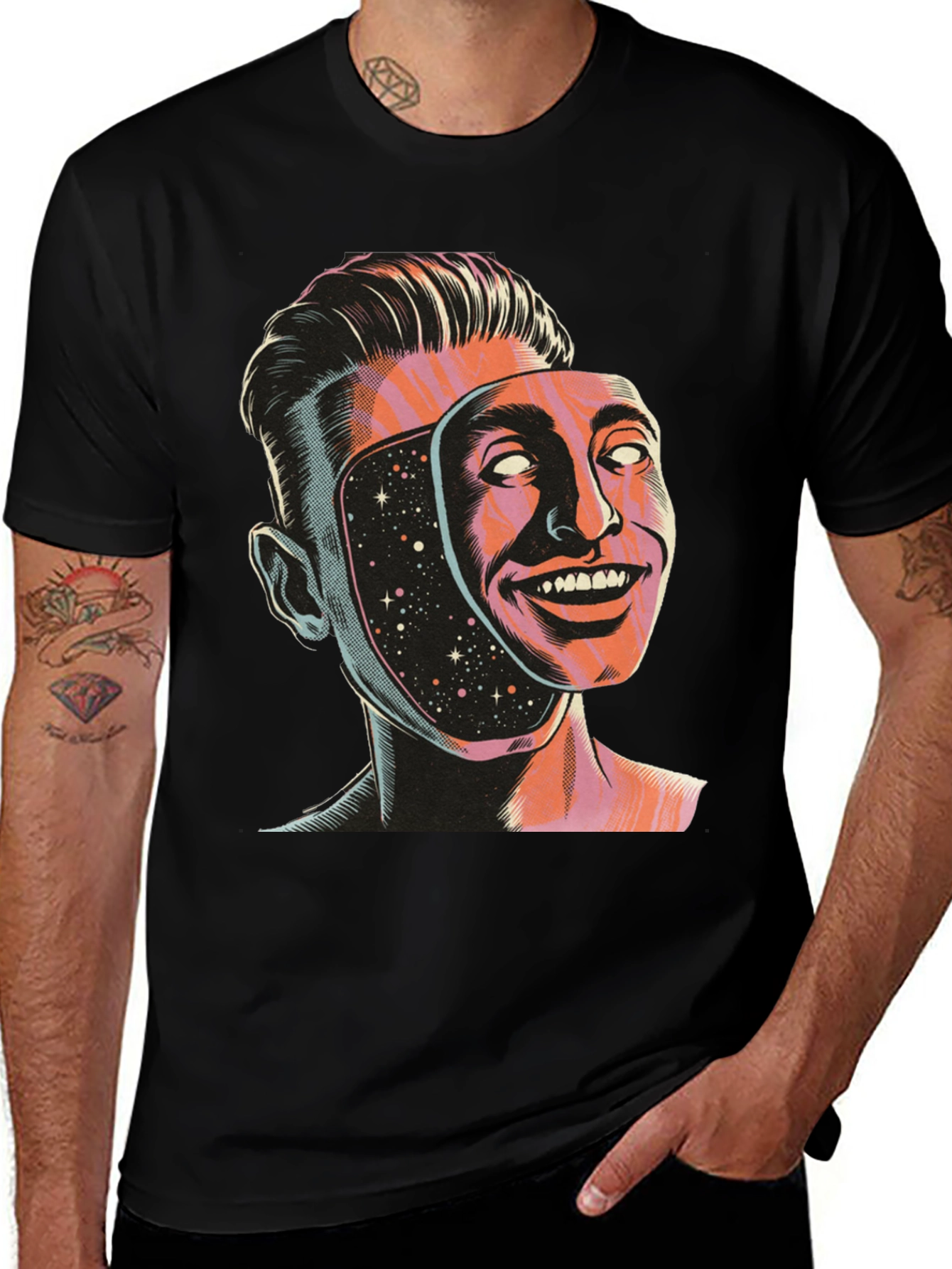 Surreal Man Face Mask Graphic Tee