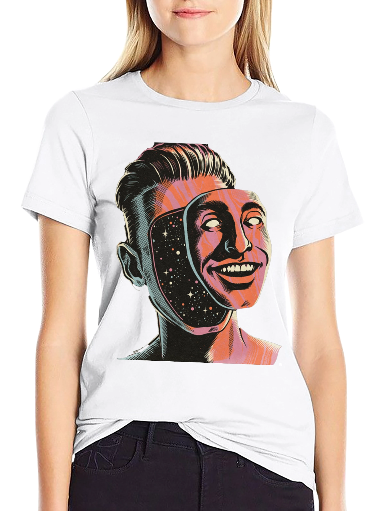 Surreal Man Face Mask Graphic Tee