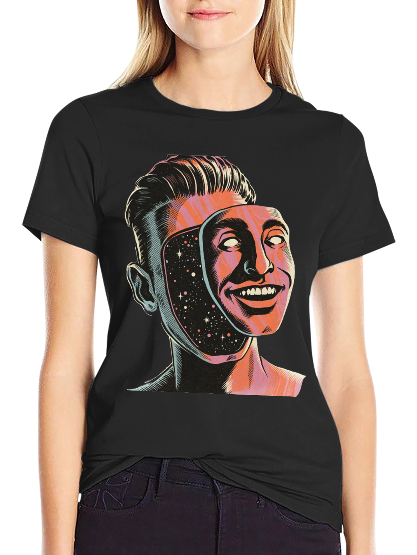 Surreal Man Face Mask Graphic Tee