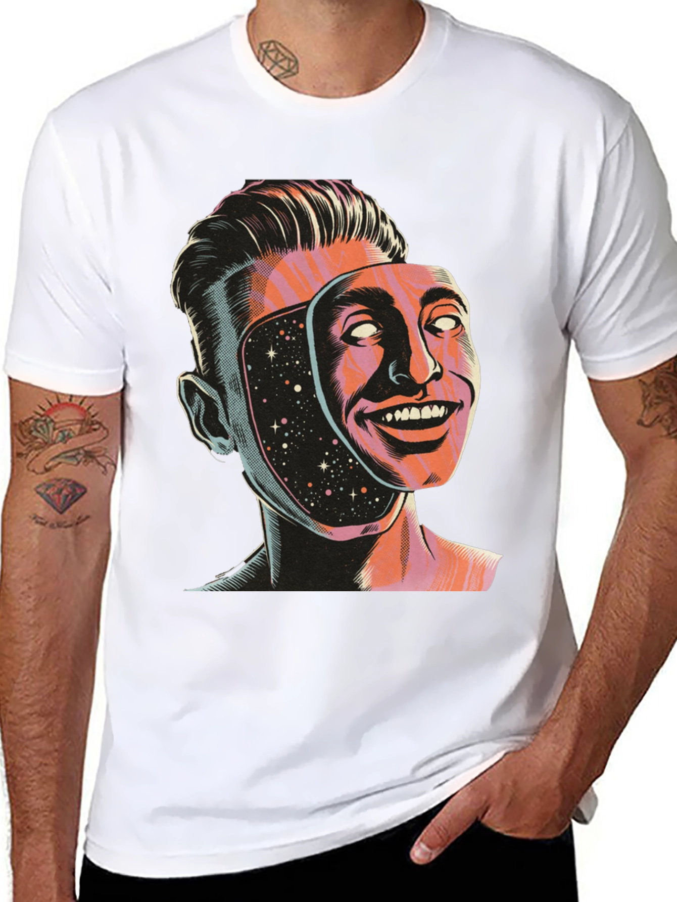 Surreal Man Face Mask Graphic Tee