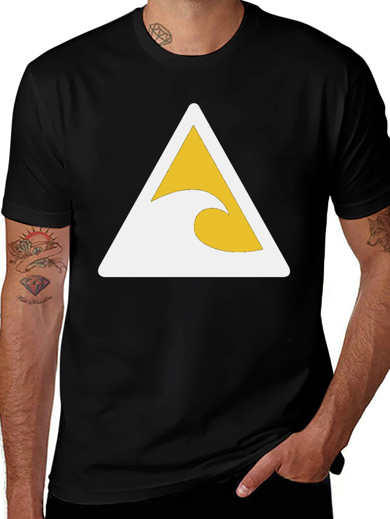 Black T-Shirt with Wave Triangle Graphic
