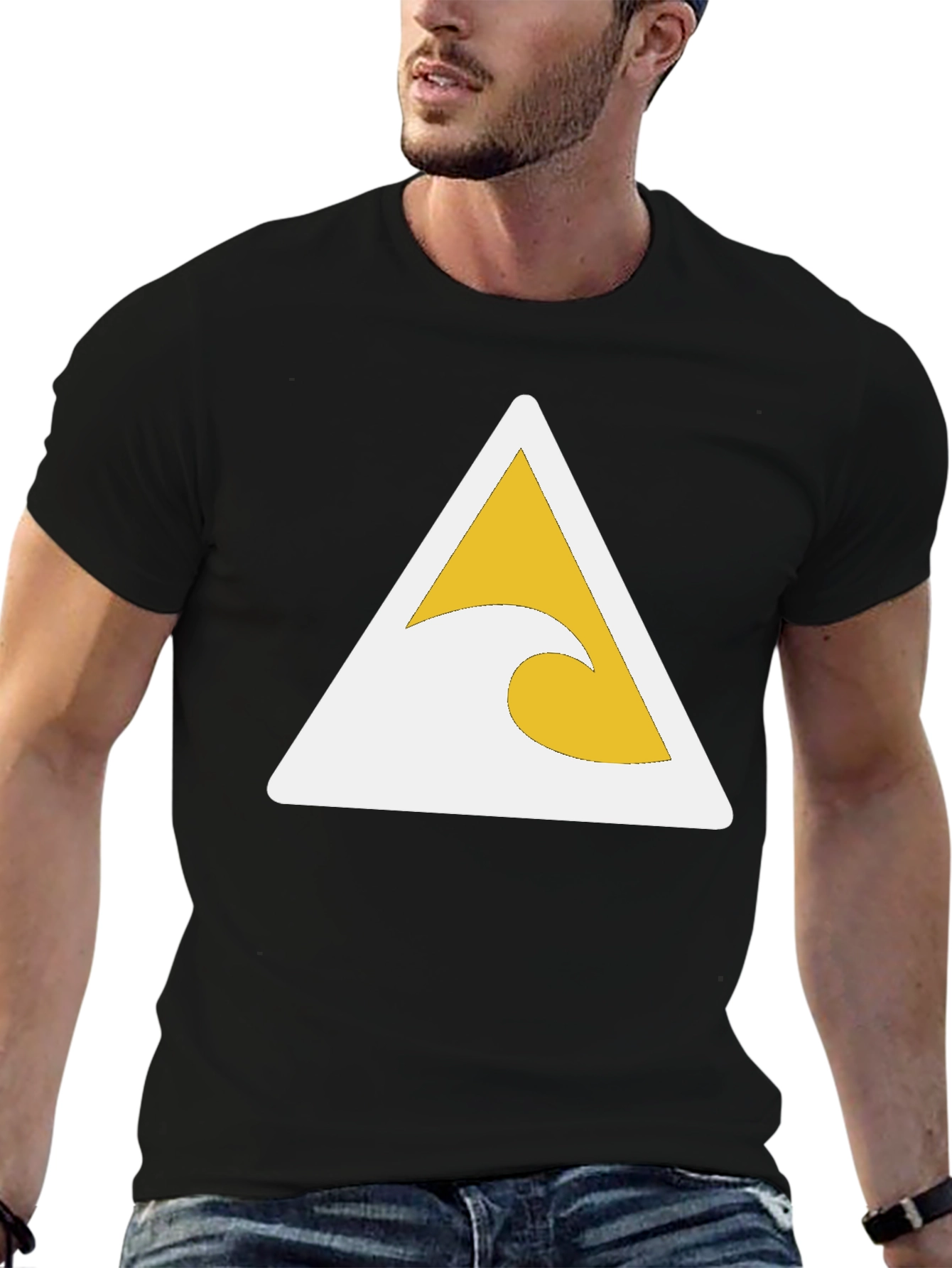 Black T-Shirt with Wave Triangle Graphic