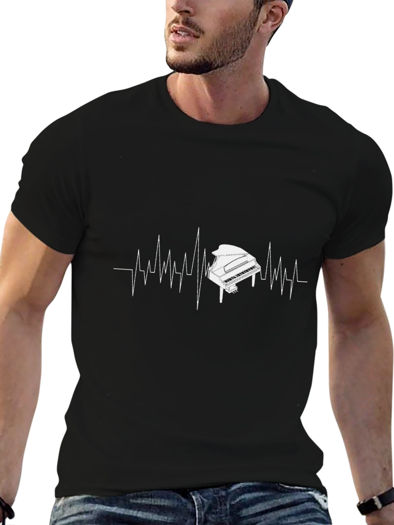 Piano Heartbeat Graphic T-Shirt - Black