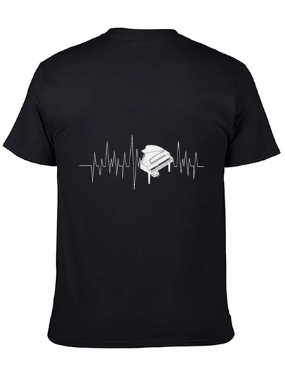 Piano Heartbeat Graphic T-Shirt - Black