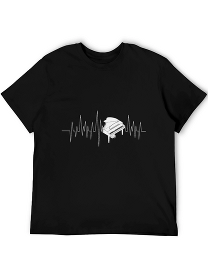 Piano Heartbeat Graphic T-Shirt - Black