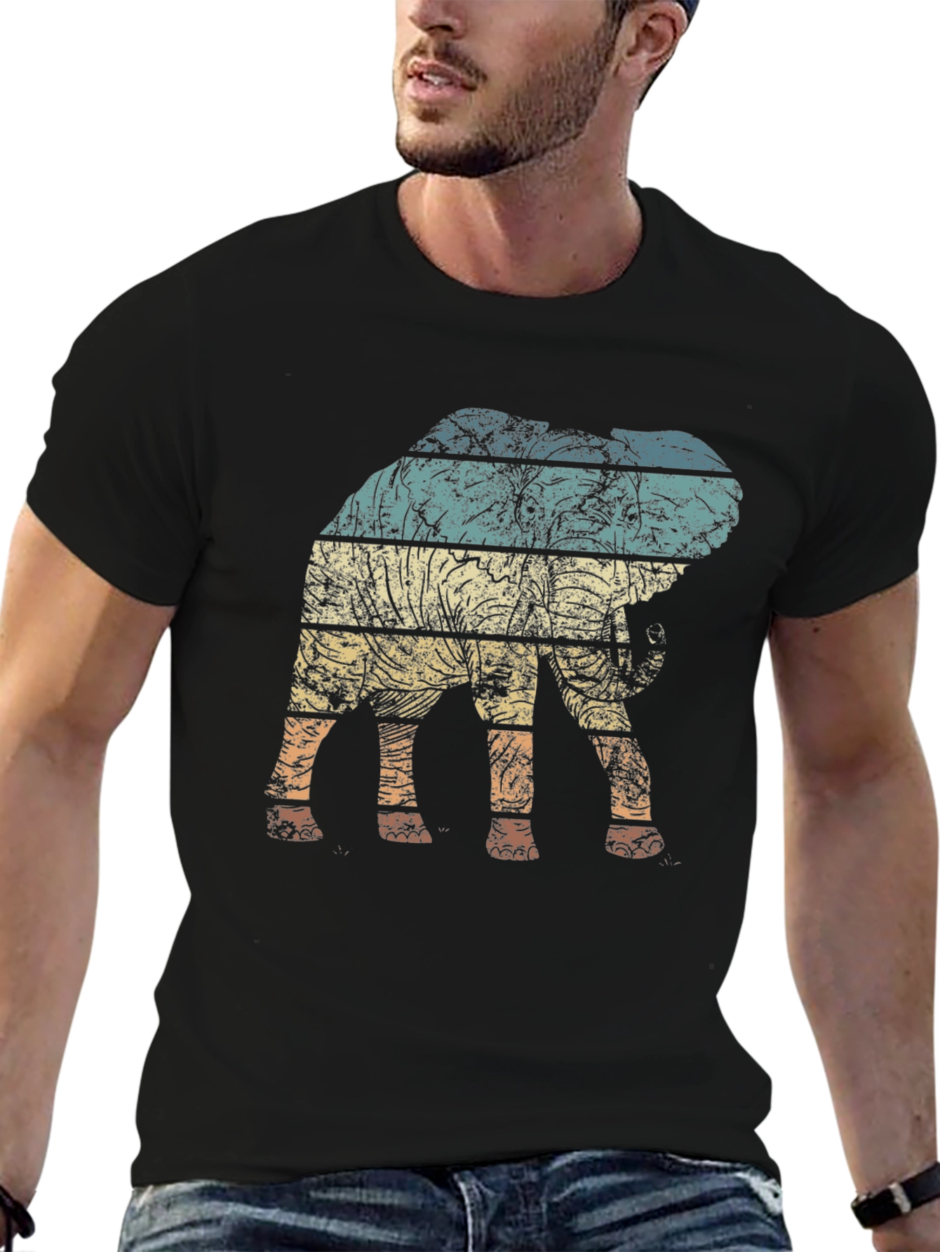 Retro Elephant Graphic Tee - Distressed Print