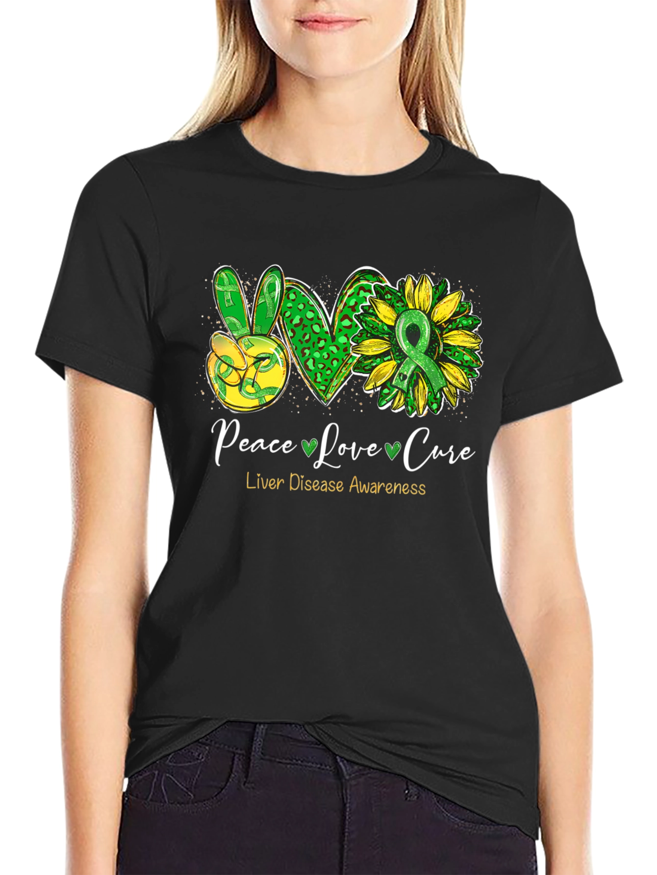 Peace Love Cure Liver Disease Awareness T-Shirt