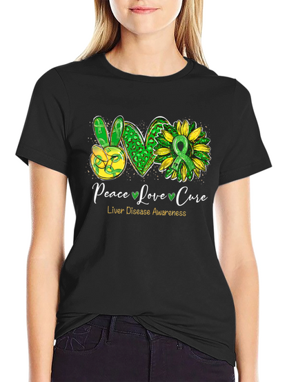 Peace Love Cure Liver Disease Awareness T-Shirt