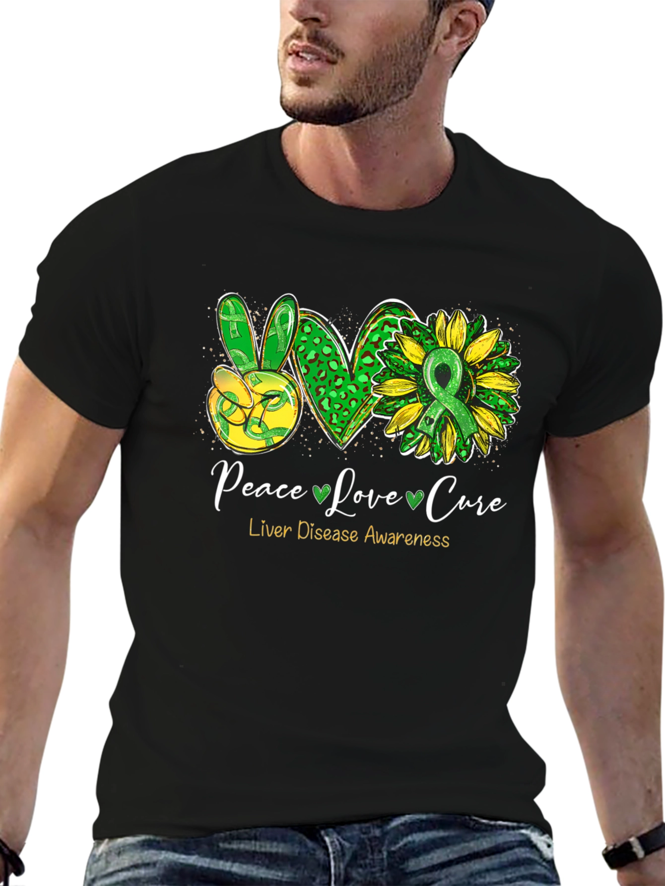 Peace Love Cure Liver Disease Awareness T-Shirt