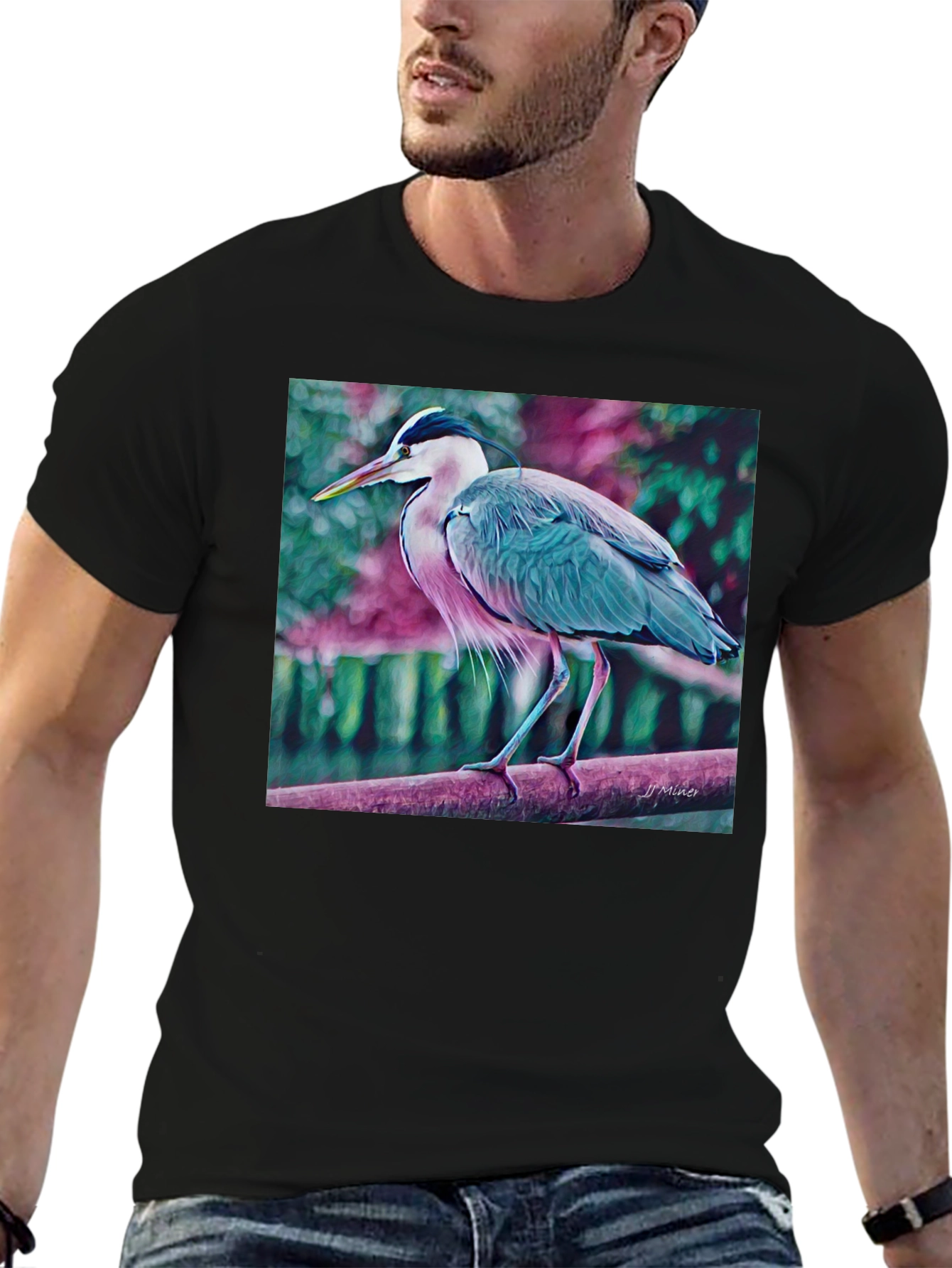 Blue Heron Art Graphic T-Shirt