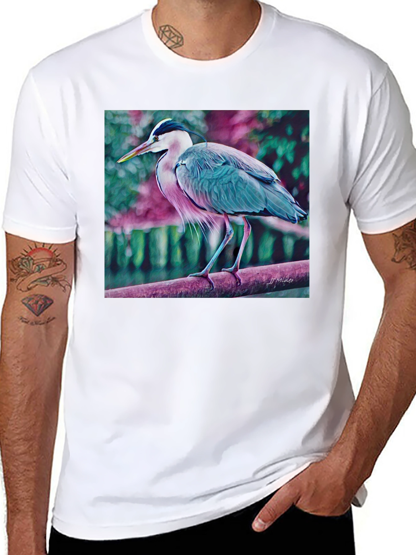 Blue Heron Art Graphic T-Shirt