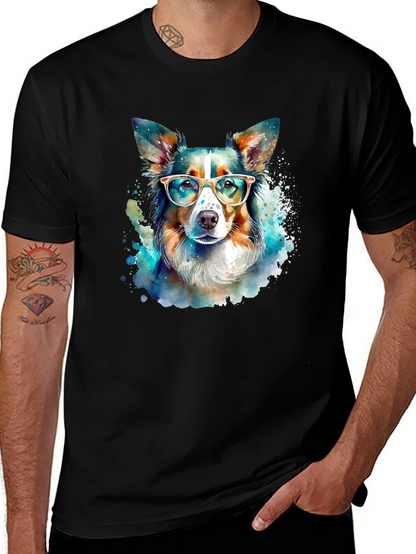 Dog with Glasses Black T-Shirt