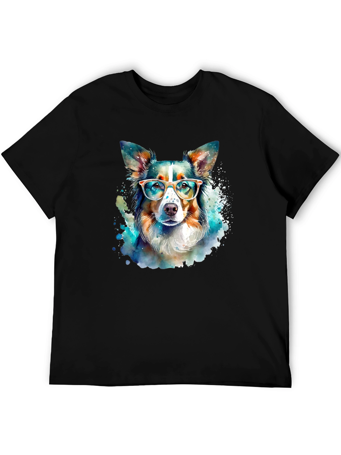 Dog with Glasses Black T-Shirt