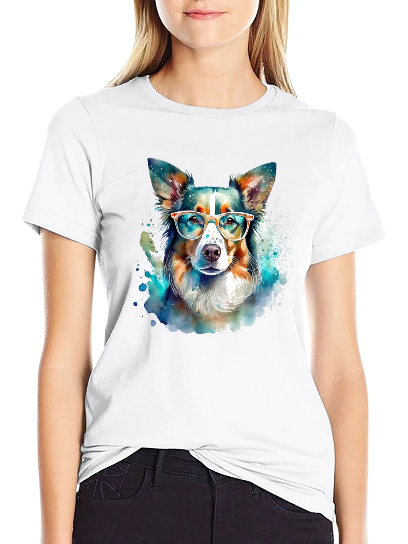 Dog with Glasses Black T-Shirt