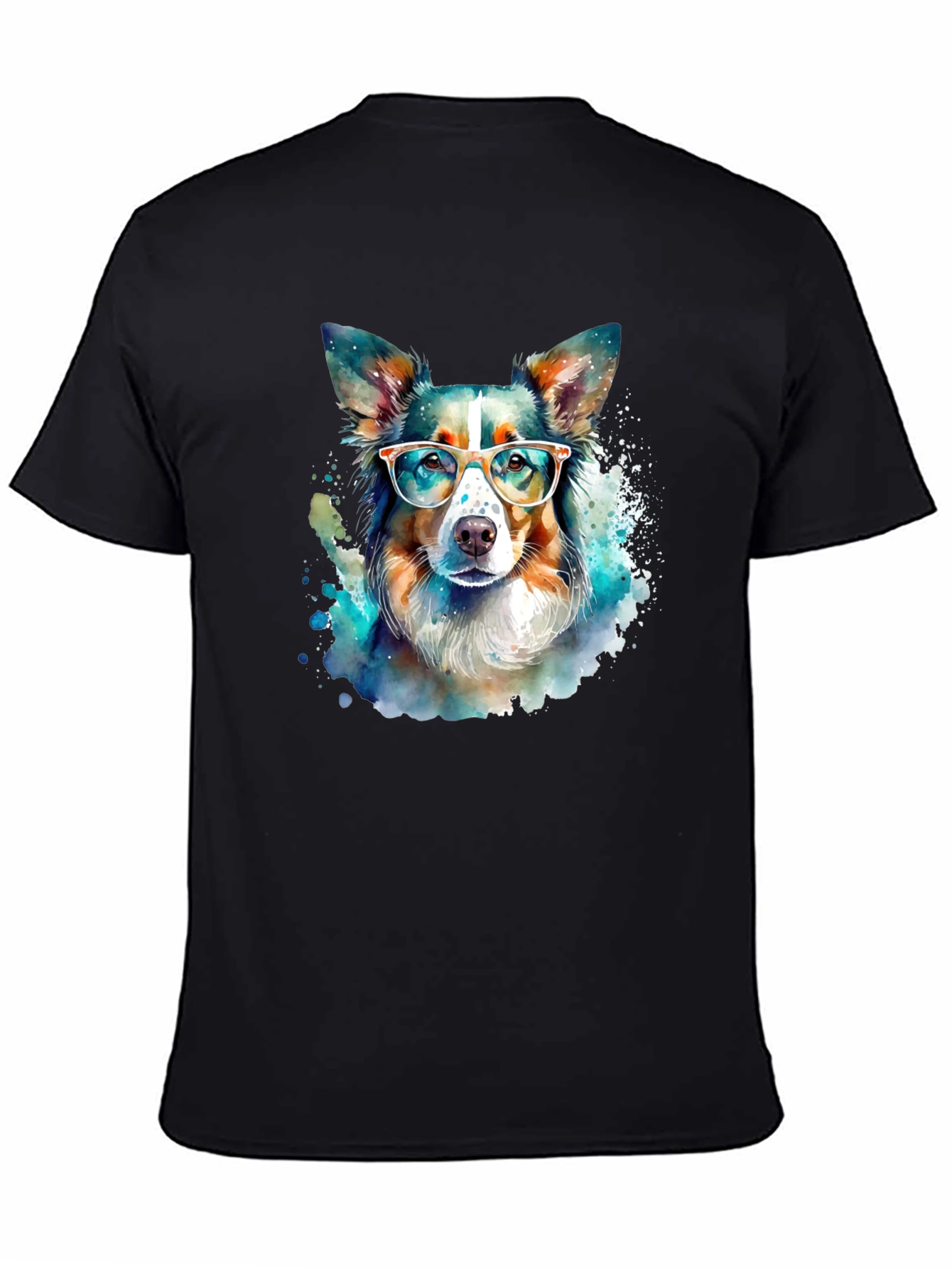 Dog with Glasses Black T-Shirt