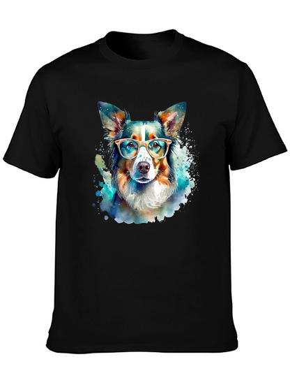 Dog with Glasses Black T-Shirt