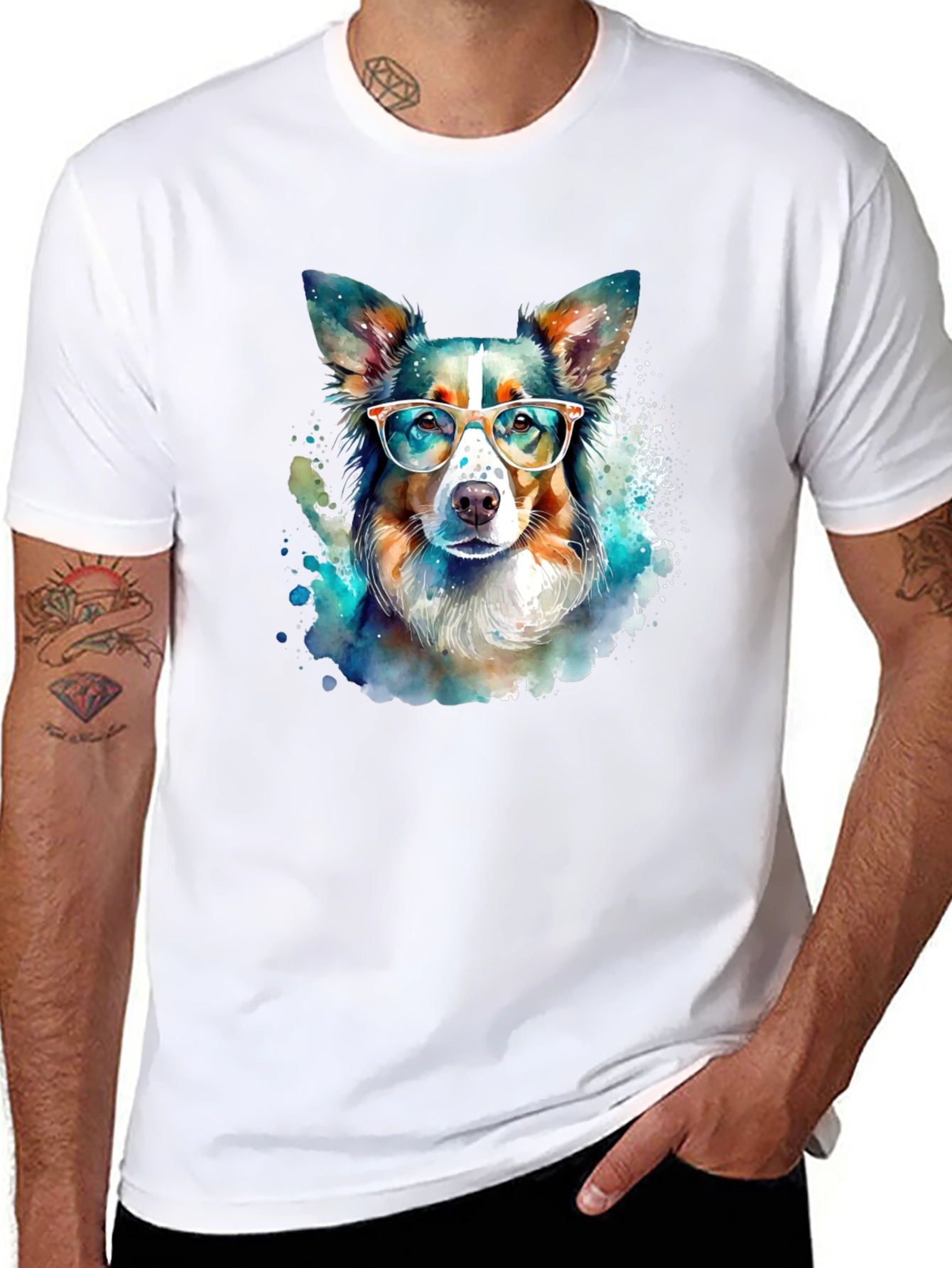 Dog with Glasses Black T-Shirt