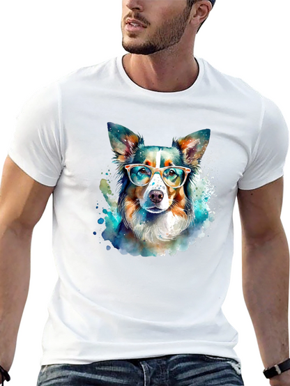 Dog with Glasses Black T-Shirt