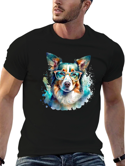 Dog with Glasses Black T-Shirt