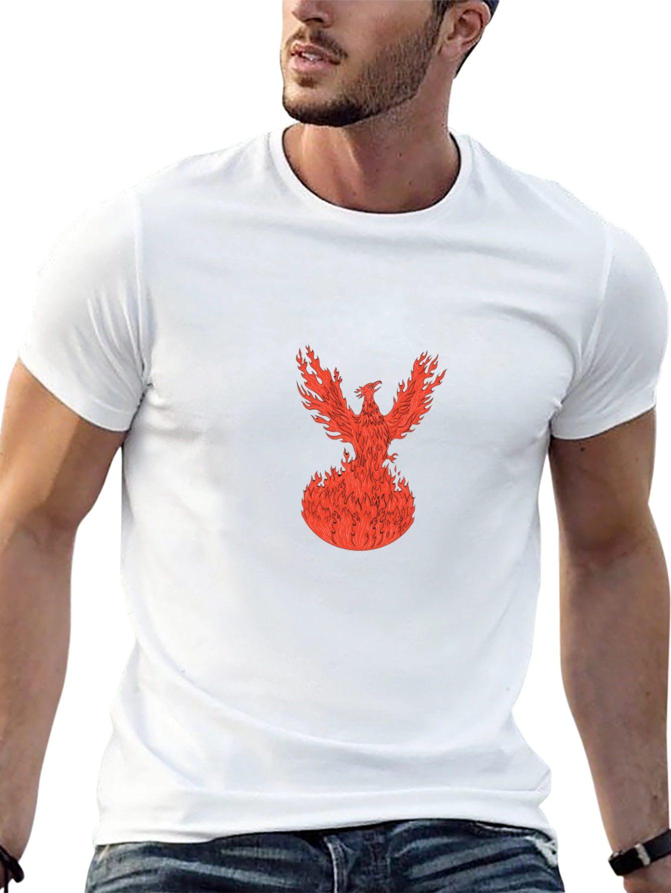 Fiery Phoenix Graphic Tee - Black Cotton