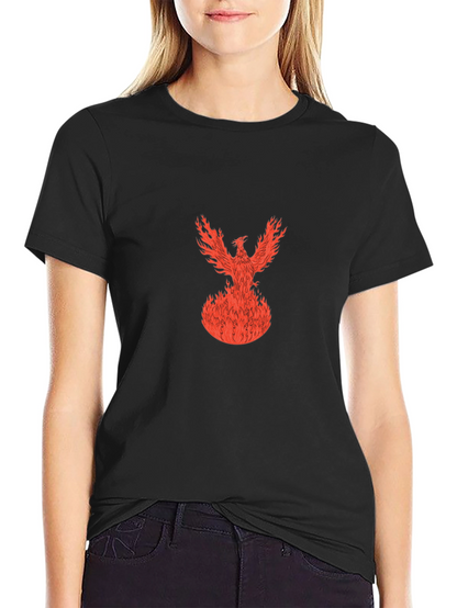 Fiery Phoenix Graphic Tee - Black Cotton