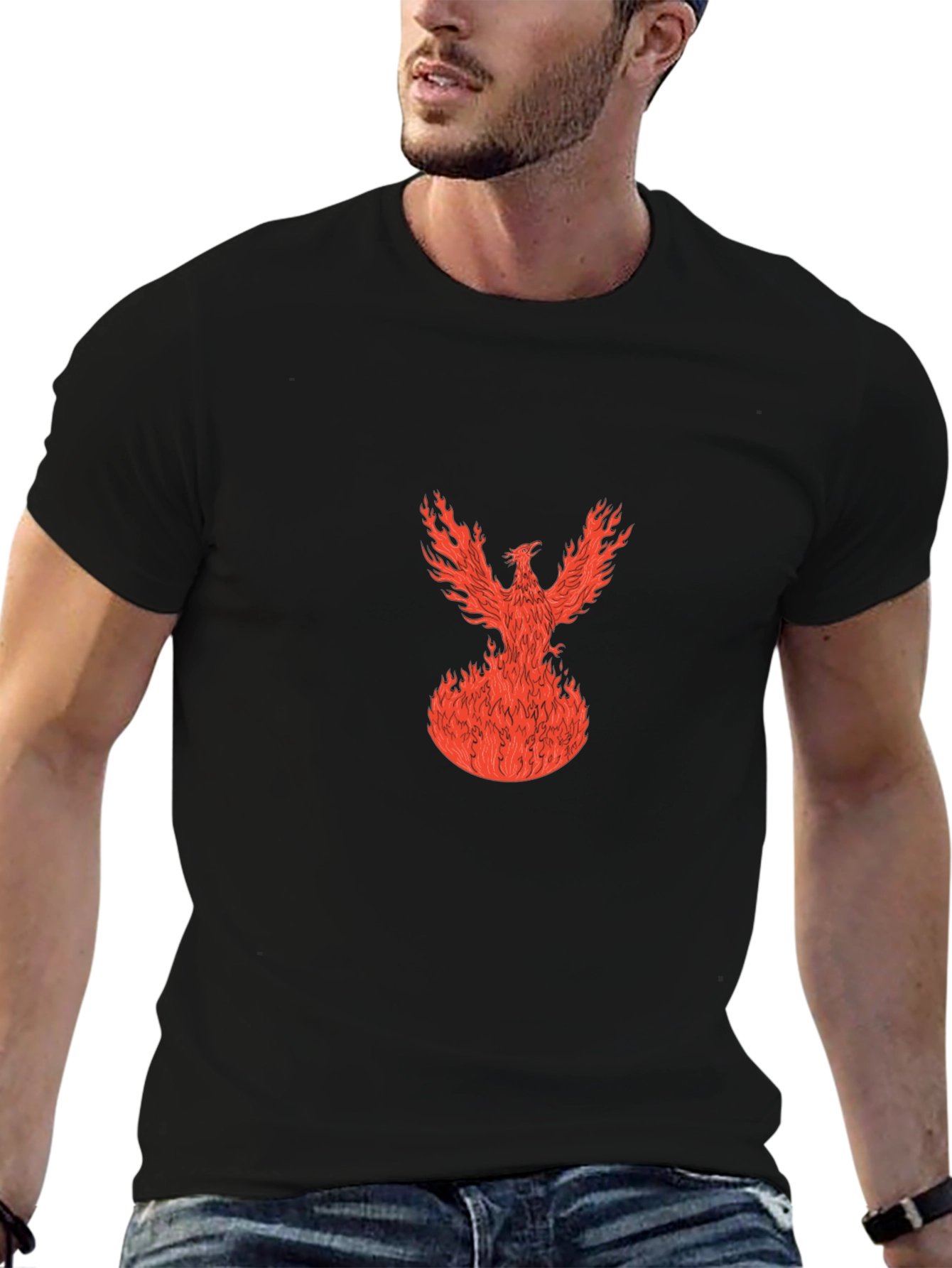 Fiery Phoenix Graphic Tee - Black Cotton