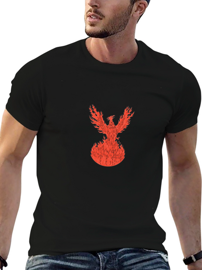 Fiery Phoenix Graphic Tee - Black Cotton