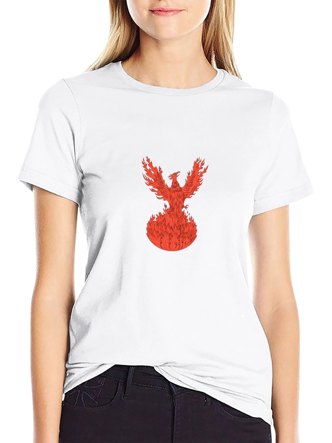 Fiery Phoenix Graphic Tee - Black Cotton