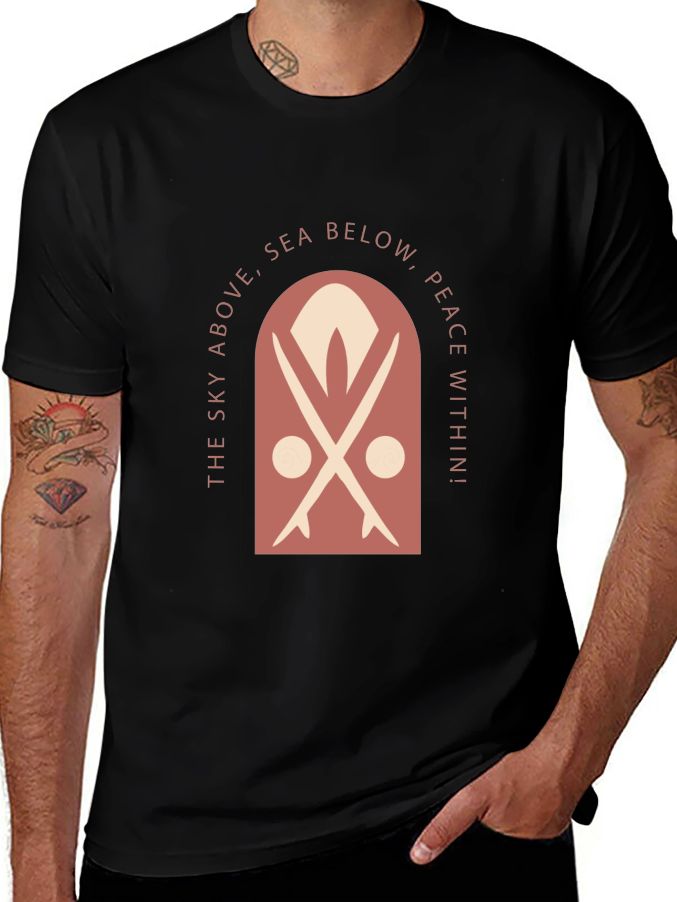 Surfboard Motif Graphic Tee - Sky Above Sea Below