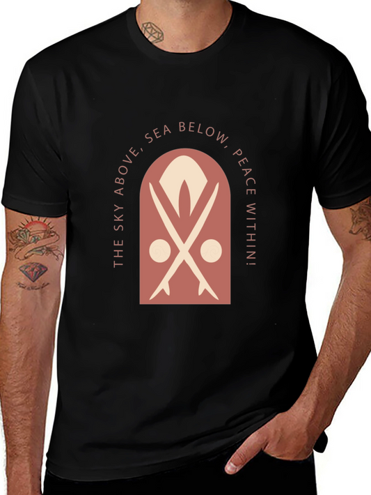 Surfboard Motif Graphic Tee - Sky Above Sea Below