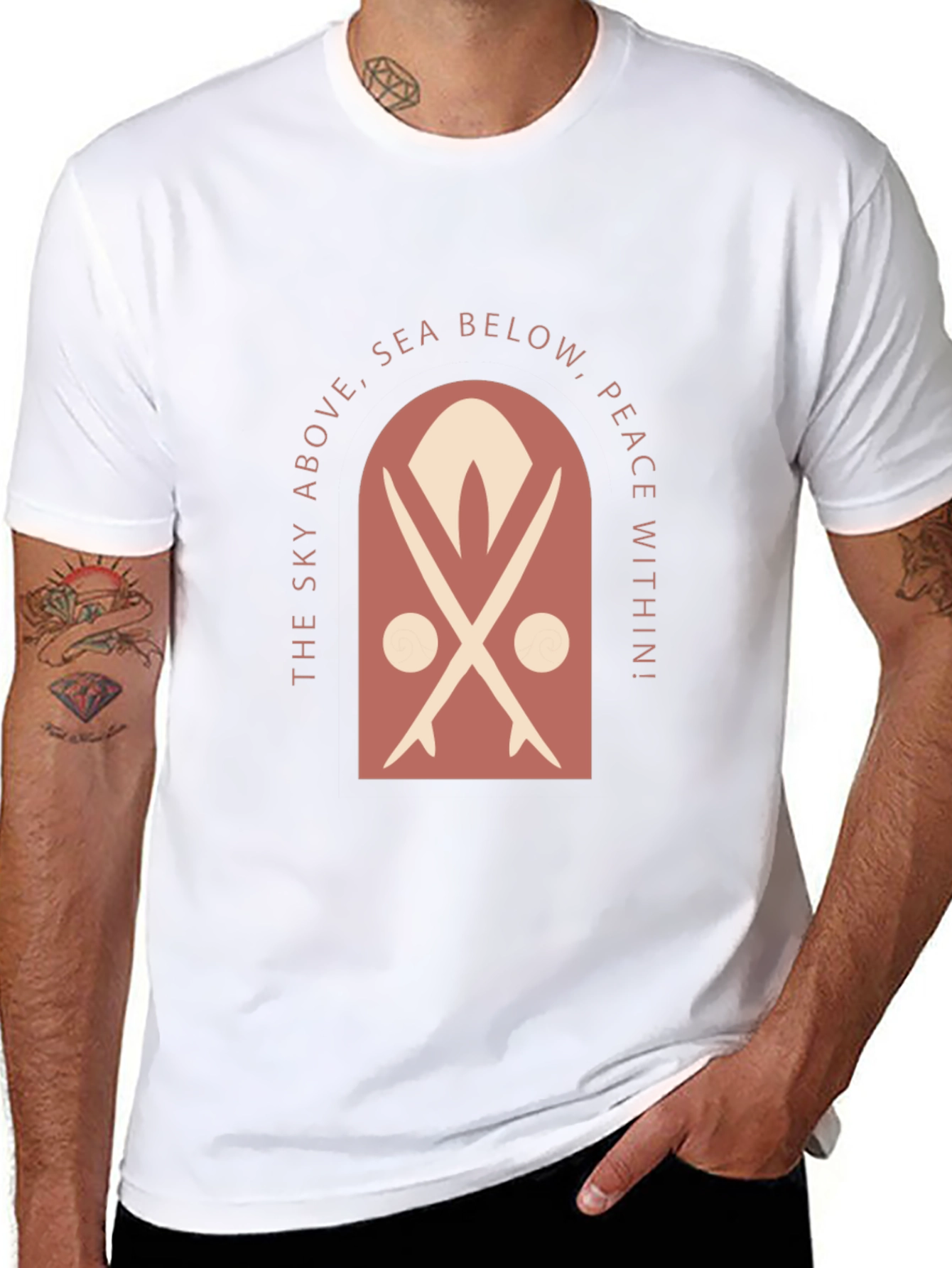 Surfboard Motif Graphic Tee - Sky Above Sea Below