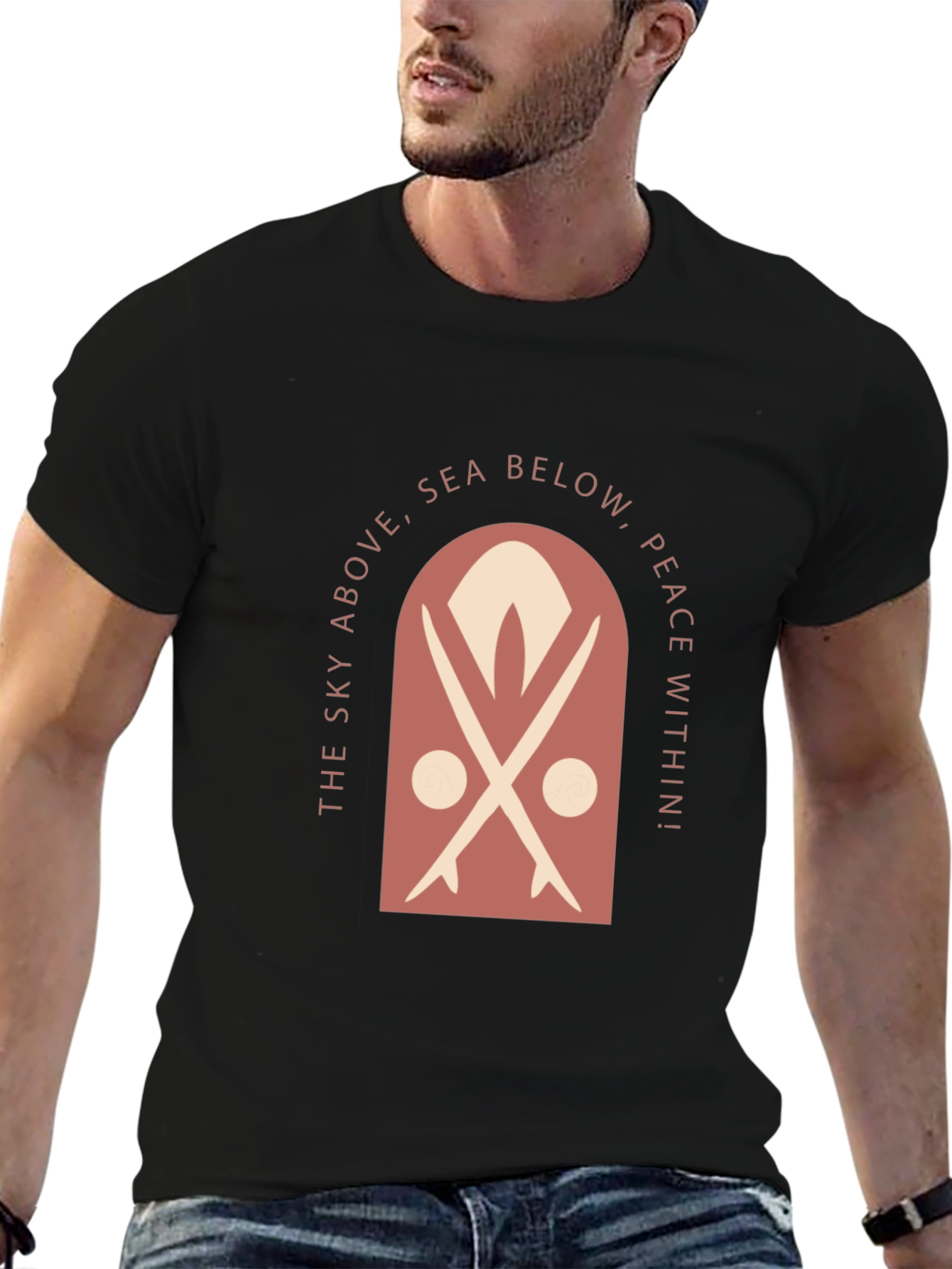 Surfboard Motif Graphic Tee - Sky Above Sea Below