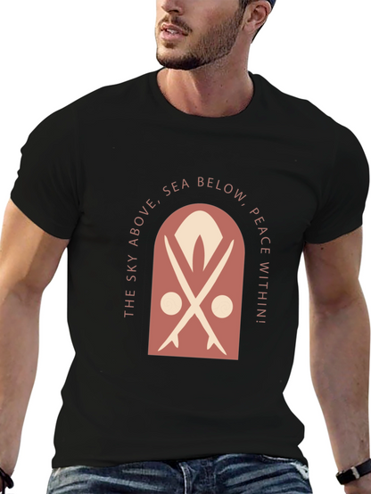 Surfboard Motif Graphic Tee - Sky Above Sea Below