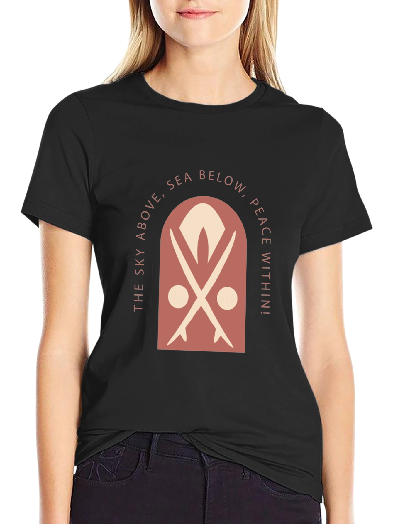 Surfboard Motif Graphic Tee - Sky Above Sea Below