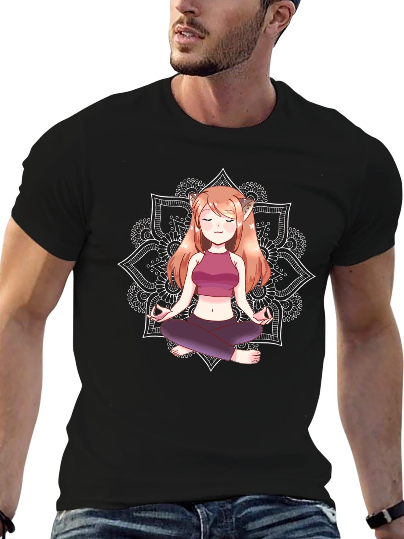 Zen Anime Girl T-Shirt - Meditating Design