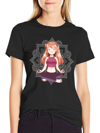 Zen Anime Girl T-Shirt - Meditating Design