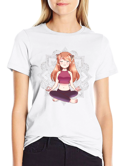 Zen Anime Girl T-Shirt - Meditating Design
