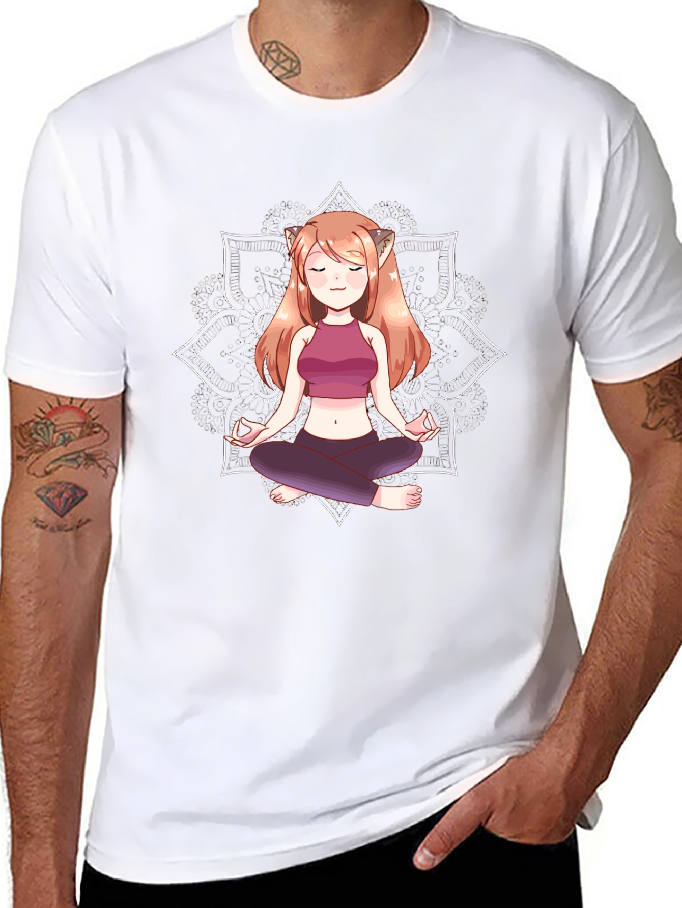 Zen Anime Girl T-Shirt - Meditating Design