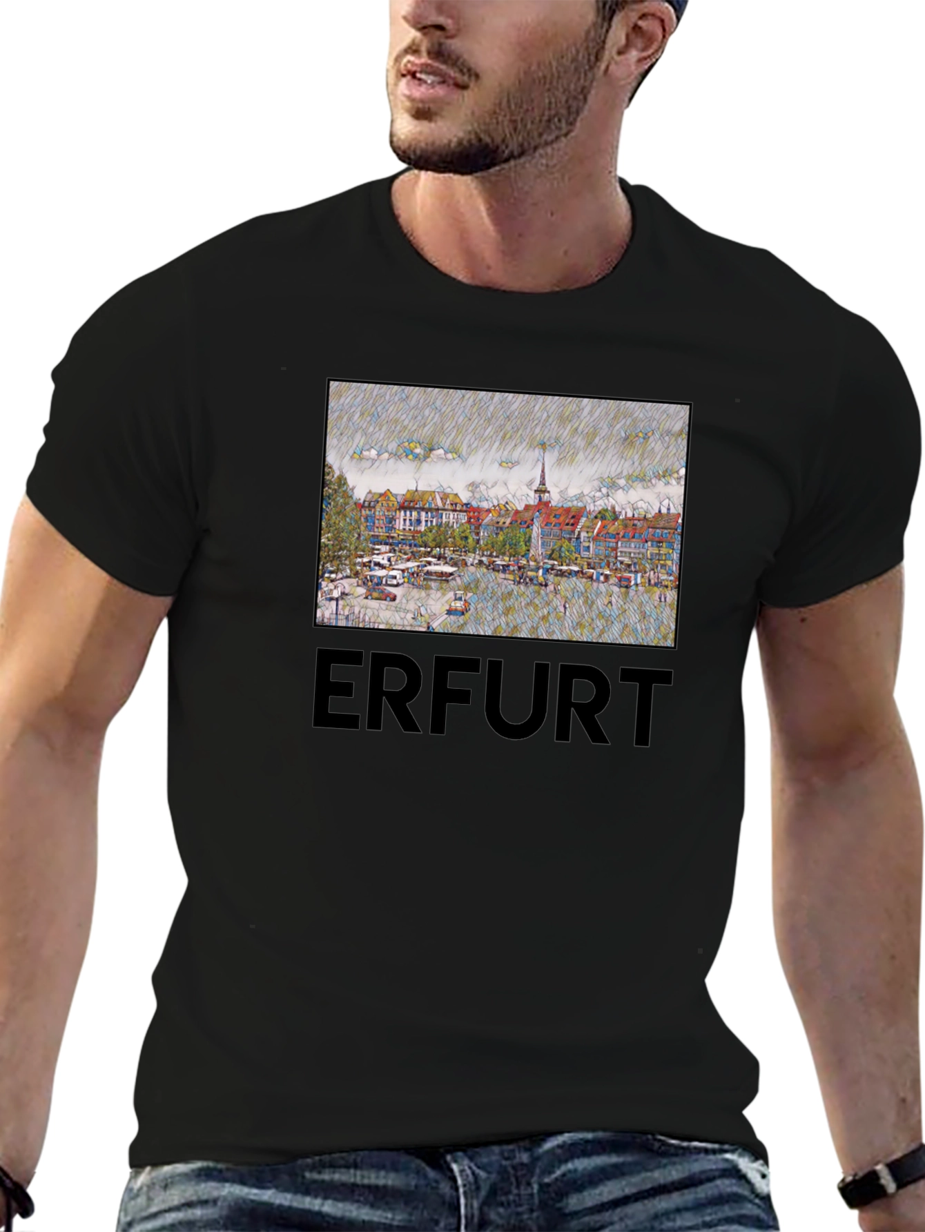 Erfurt Germany T-Shirt - Cityscape Sketch Art