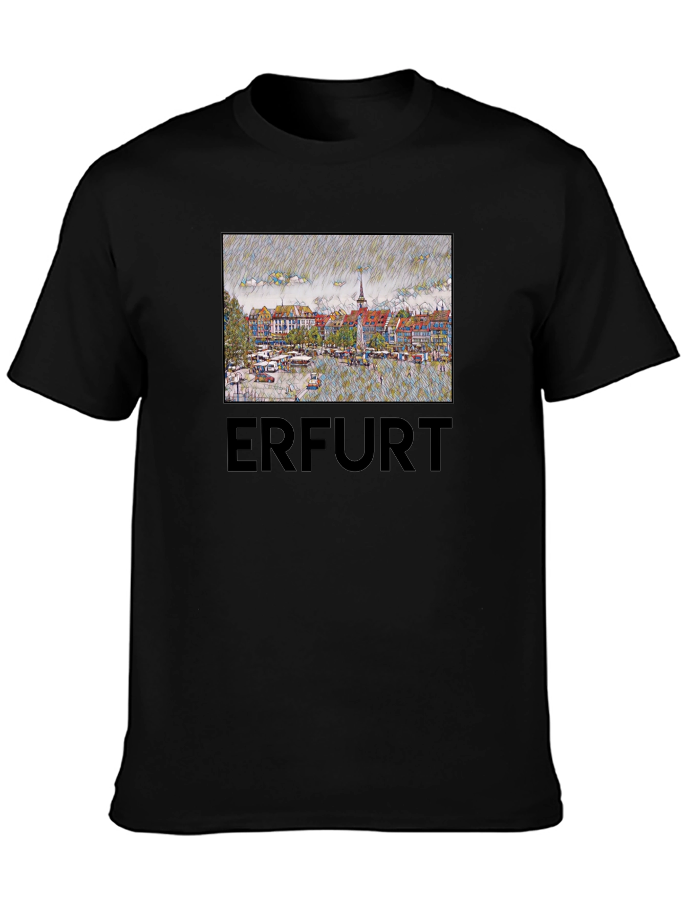 Erfurt Germany T-Shirt - Cityscape Sketch Art